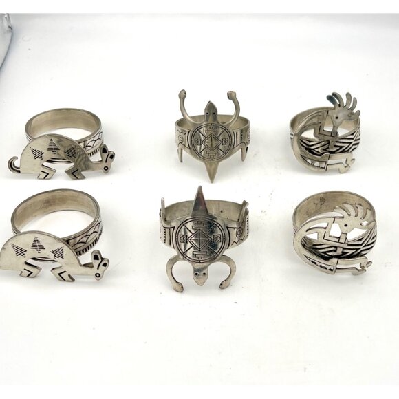 Other - Set Of 6 Southwest Metal Napkin Rings Rabbit Turtle Kokopelli Designs